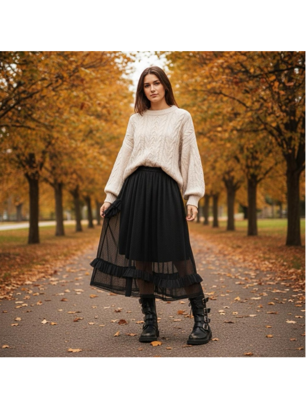 Corey Lynn Calter Black Sheer Tulle Taffeta Full Midi Skirt ruffle Whimsigoth S